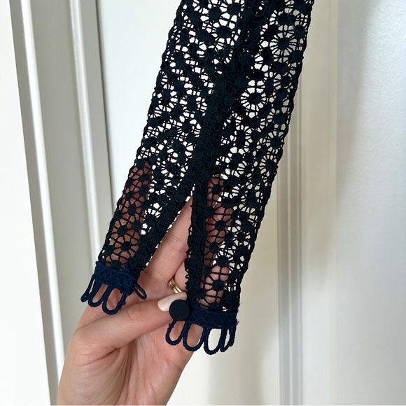 Self-Portrait Wave Guipure Mini Dress Navy US Size 4 - Picture 3 of 10